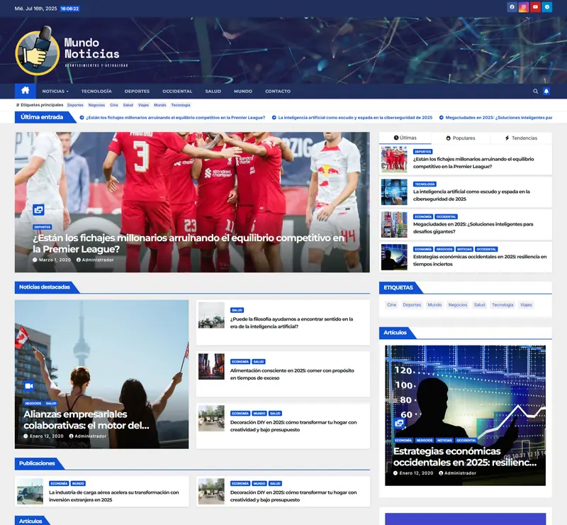 página web de blog de noticias en wordpress