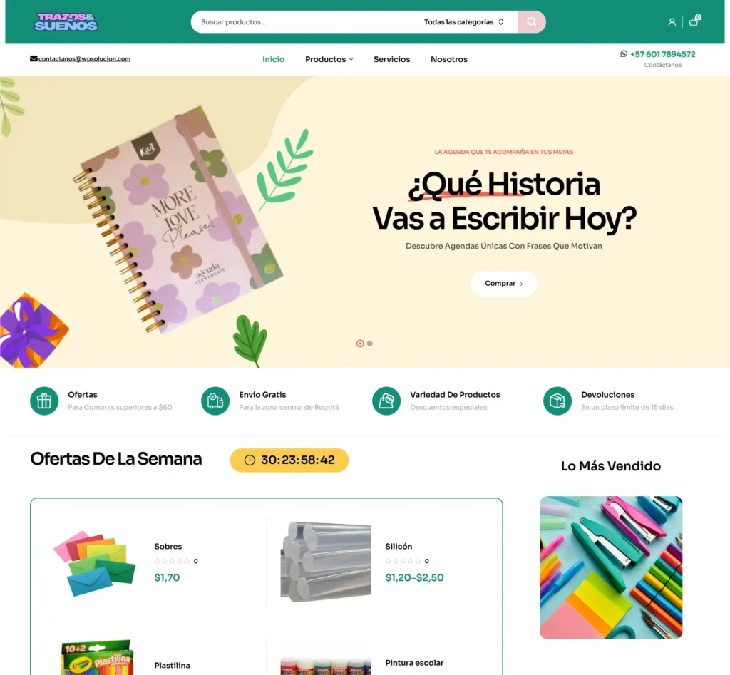 página web con tienda virtual en wordpress