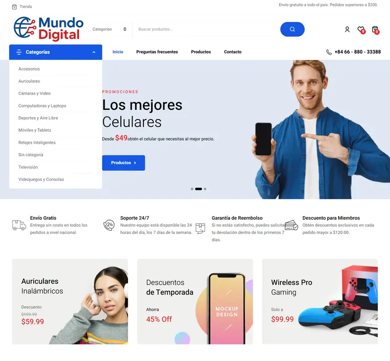 página web con tienda de tecnología en wordpress
